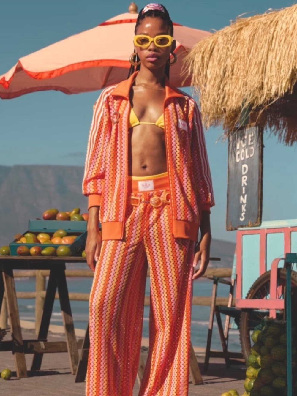 Adidas S Originals Summer Glow Firebird 2 piece Tracksuit orange sheer is zigzag